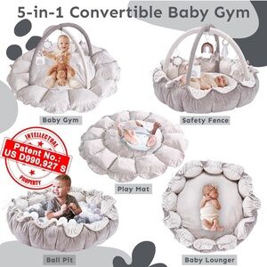 Baby 5-1 Play Activity Gym Mat Thick and Plush Cushion Ball Pit